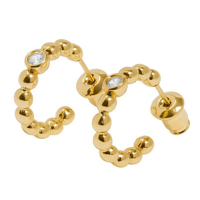 Joma 7732 Style Stories Beaded Cubic Zirconia Hoop Earrings Gold-plated earrings side