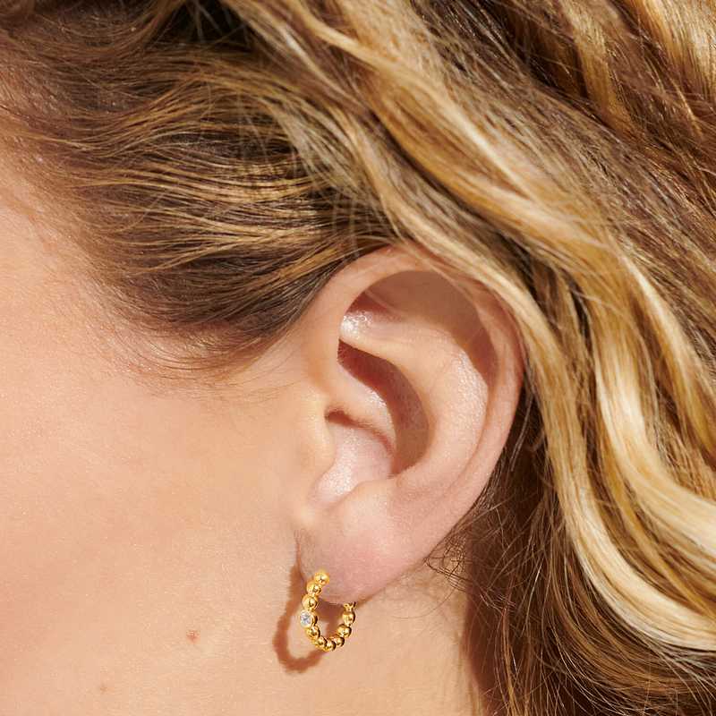 Joma 7732 Style Stories Beaded Cubic Zirconia Hoop Earrings Gold-plated on model