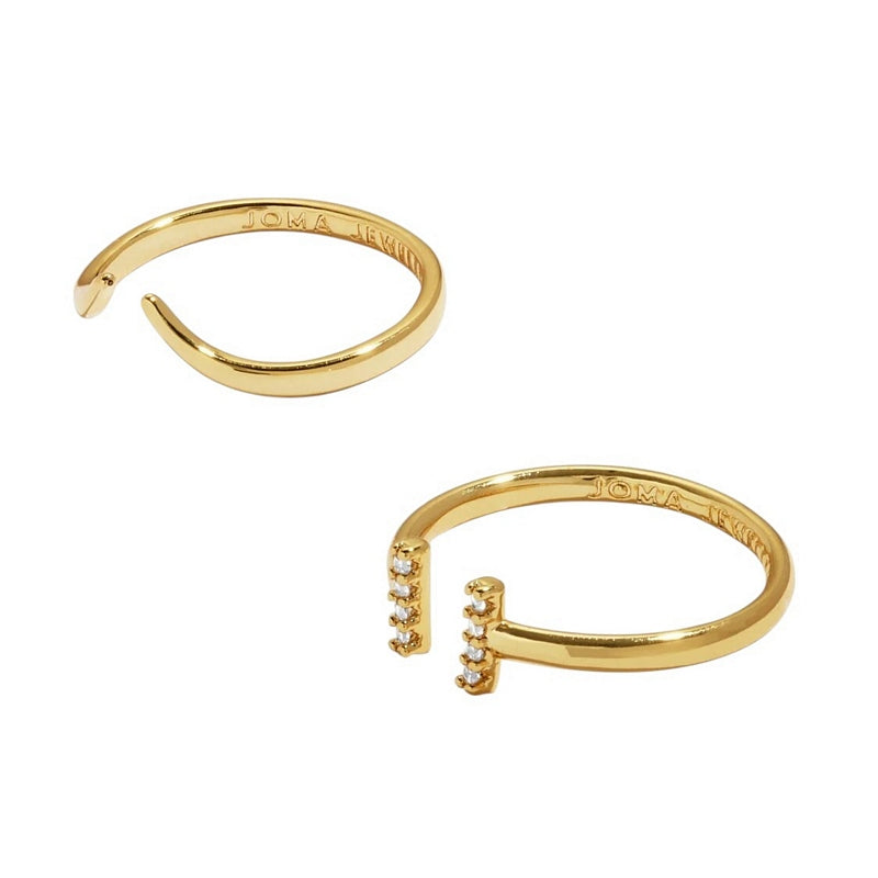 Joma Jewellery 8483 Soul Shine Ring Stack CZ T Bar Set of 2 Gold Plate rings side