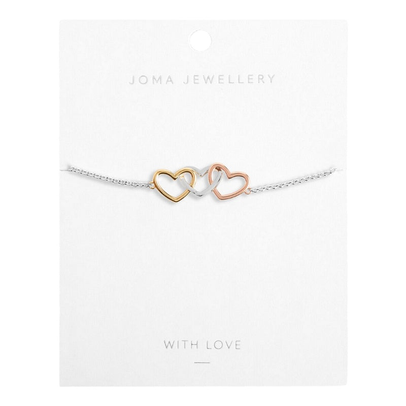 Joma Jewellery Florence Linked Hearts Bracelet 5891 on card