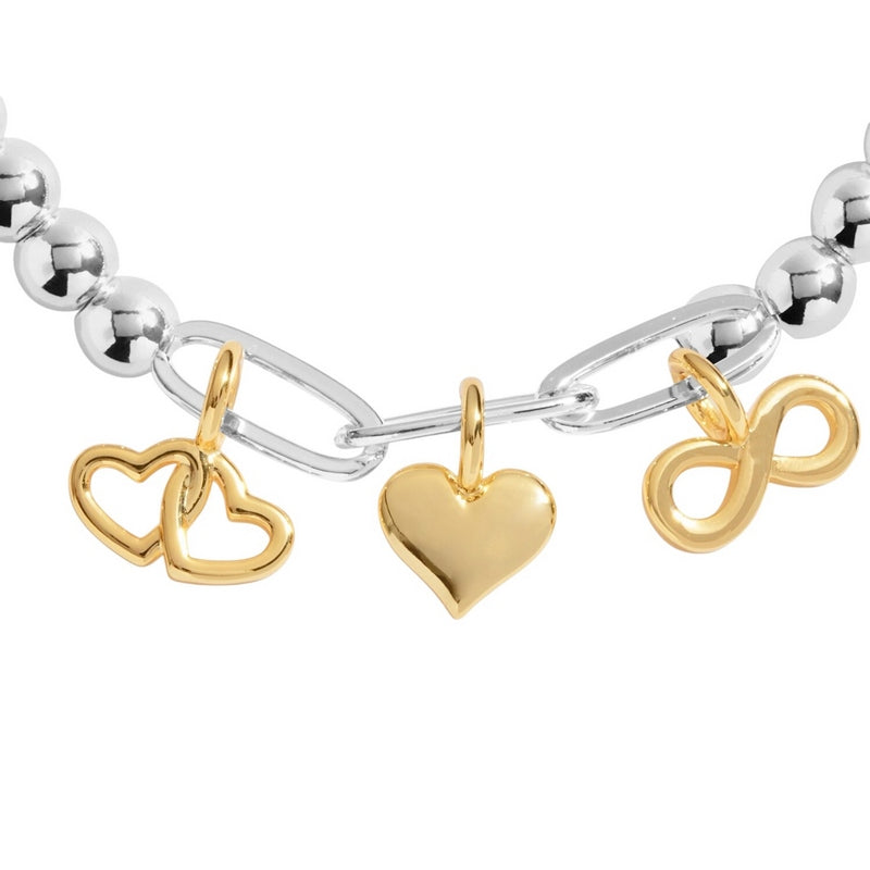 Joma Jewellery Infinity Heart Charms Bracelet Bar Silver & Gold 9365 detail