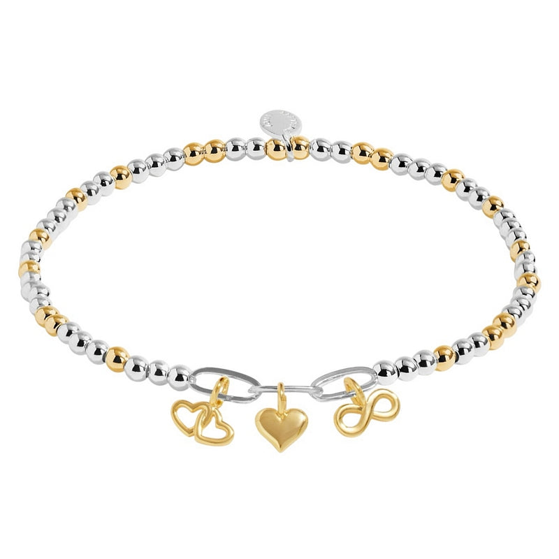 Joma Jewellery Infinity Heart Charms Bracelet Bar Silver & Gold 9365 mnain