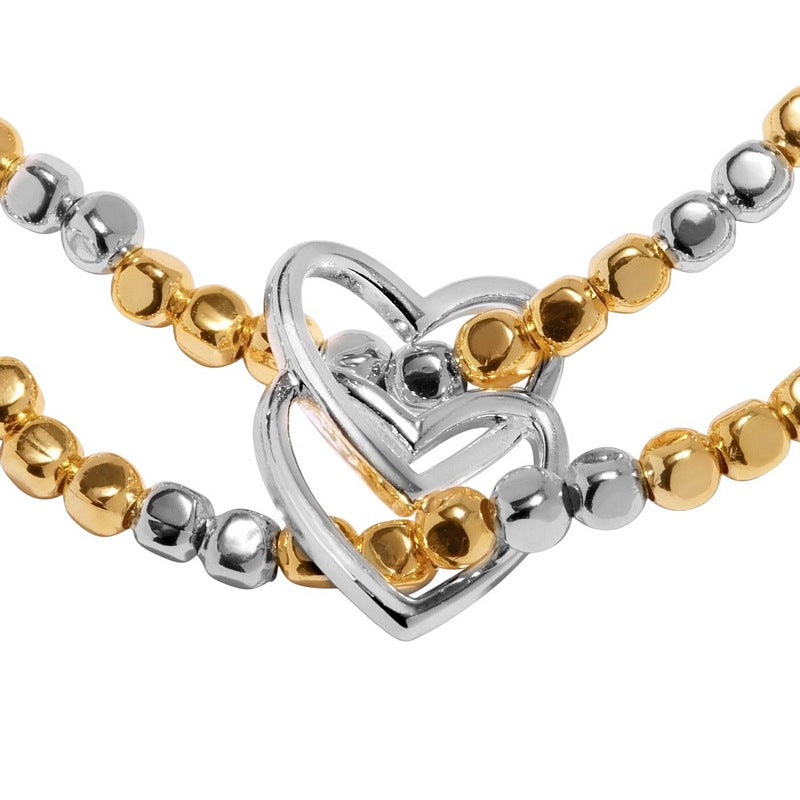 Joma Jewellery Reva Double Heart Linked Bracelets Silver and Gold 10043 detail