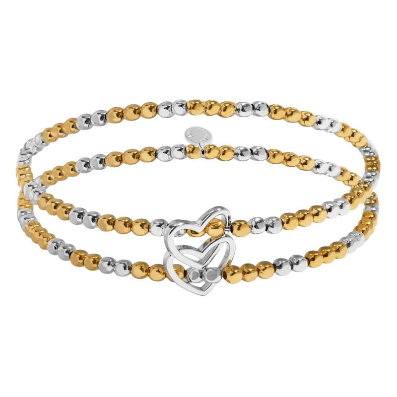 Joma Jewellery Reva Double Heart Linked Bracelets Silver and Gold 10043 main