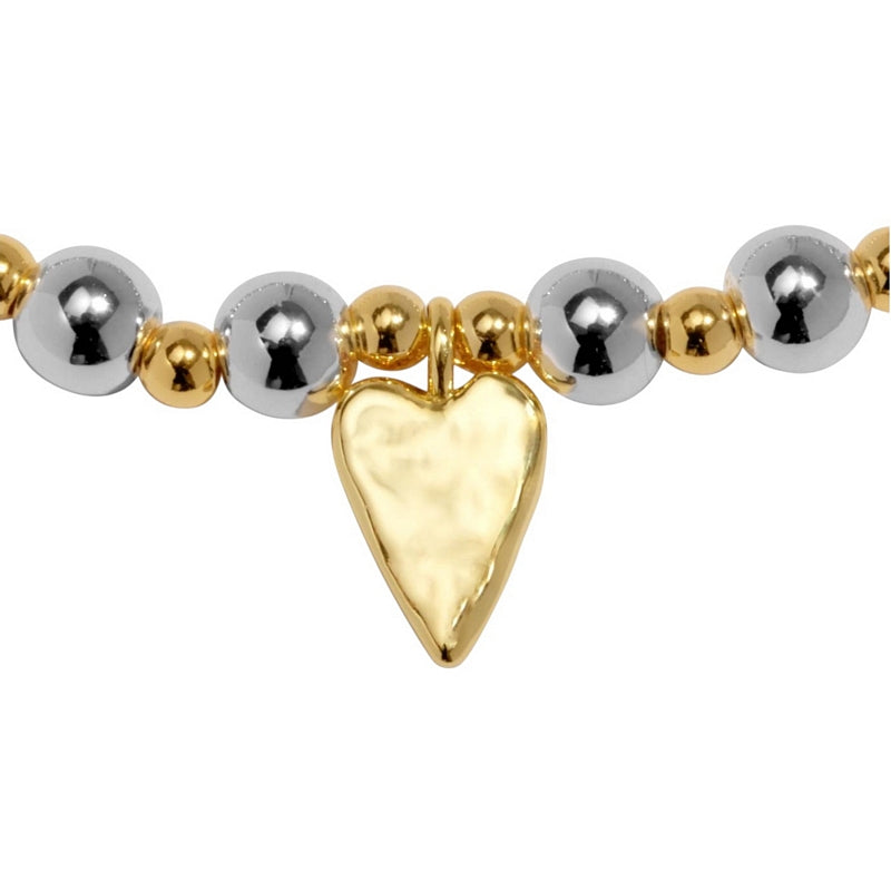 Joma Jewellery Reva Textured Hearts Bracelet Silver and Gold 10035 detail