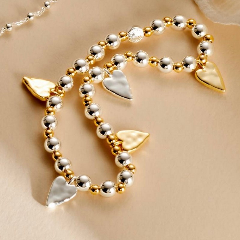 Joma Jewellery Reva Textured Hearts Bracelet Silver and Gold 10035 lifestyle