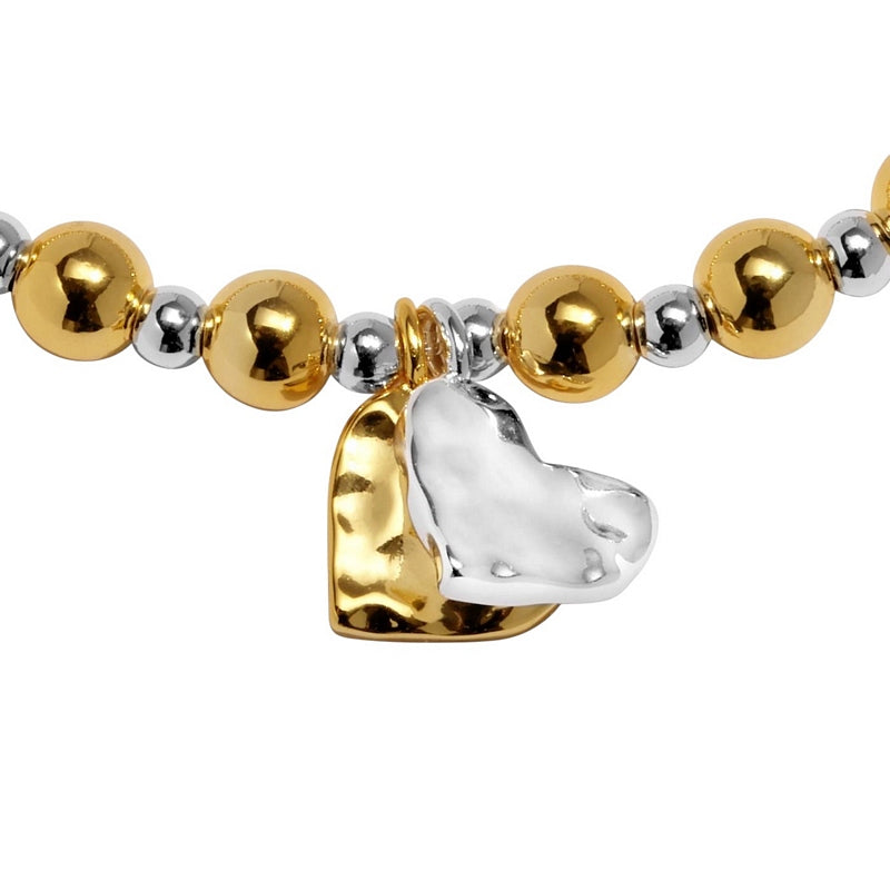 Joma Jewellery Reva Textured Offset Hearts Bracelet Silver and Gold 10037 detail