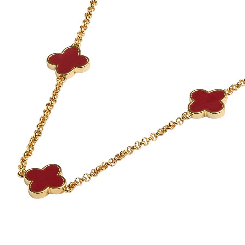 Joma Jewellery Signature Clover Collection Red Clover Necklace Gold 10575 detail