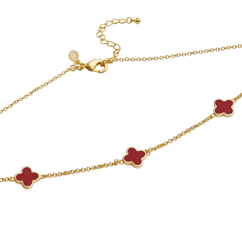 Joma Jewellery Signature Clover Collection Red Clover Necklace Gold 10575 with clasp