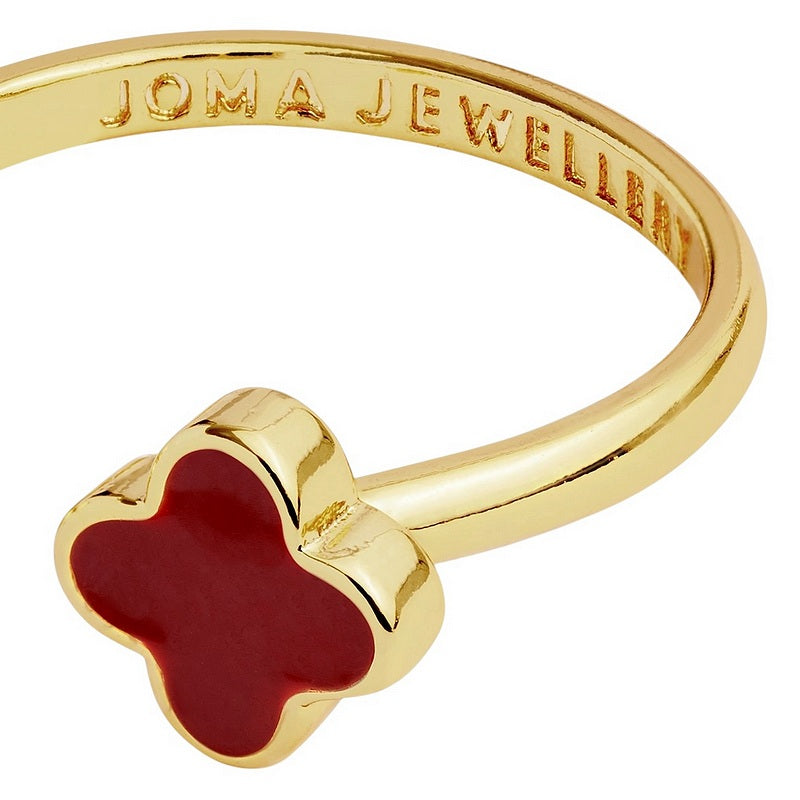 Joma Jewellery Signature Clover Collection Red Clover Ring Gold 10529 close-up