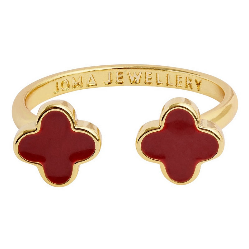 Joma Jewellery Signature Clover Collection Red Clover Ring Gold 10529 front