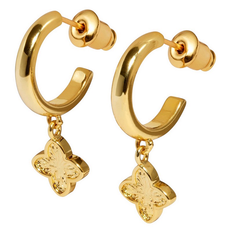 Joma Jewellery Signature Clover Collection Textured Clover Hoop Earrings Gold 10583 main