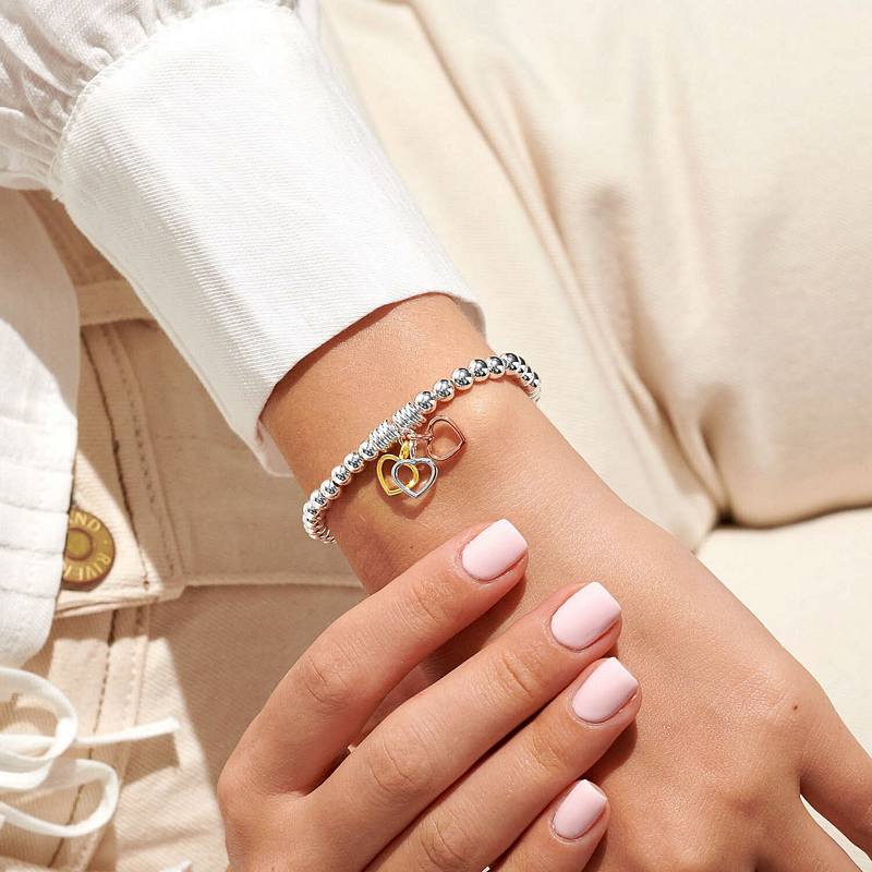 Joma Jewellery Silver Bracelet Bar Gold Heart 7212 on model