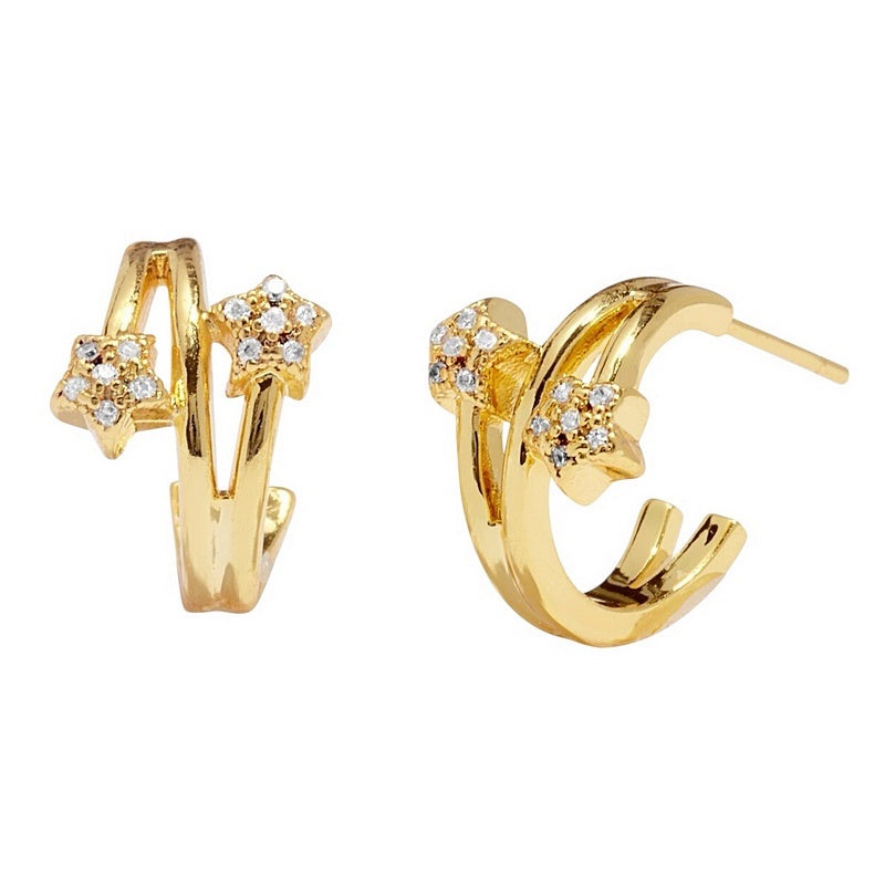 Joma Jewellery Style Stories Stars Hoop Earrings Gold Plate 9208 front and side