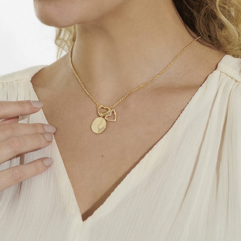 Joma 7546 Little Links Heart Clasp Heart Charms Necklace Gold Plated on model