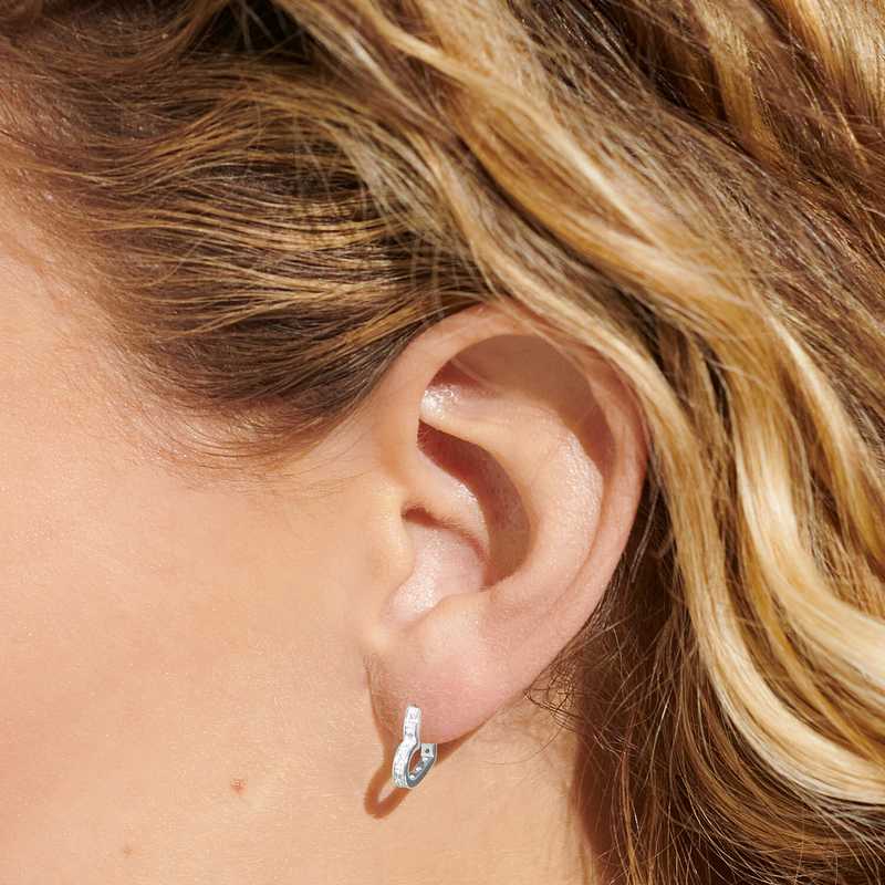 Joma 7733 Style Stories Pave Edge Heart Hoop Earrings Silver-plated on model