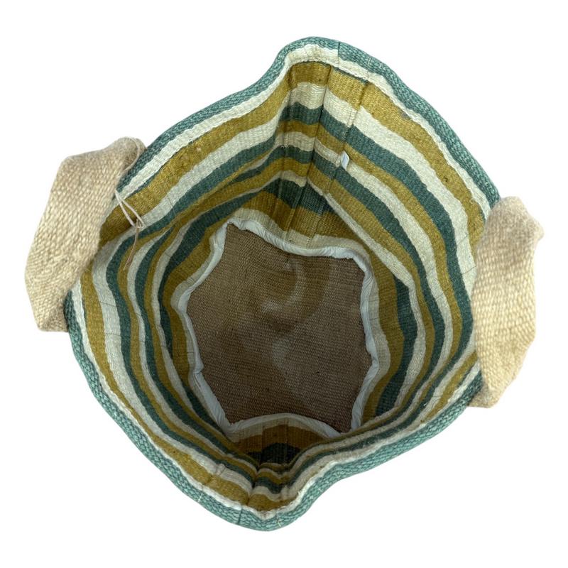 Jute Storage Basket Olive Saffron Stripes inside