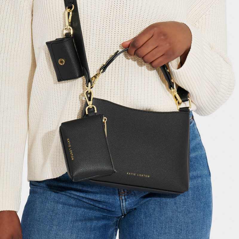 Katie Loxton Evie Clip On Coin Purse in Black KLB2878 lifestyle with bag
