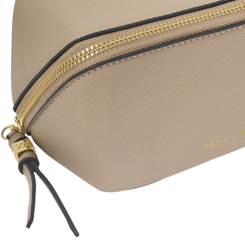 Katie Loxton Fold-Out Mirror Make Up Bag Light Taupe KLB4297 zip detail
