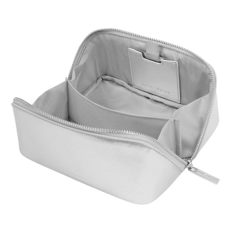 Katie Loxton Fold-Out Mirror Make Up Bag Silver KLB4308 open