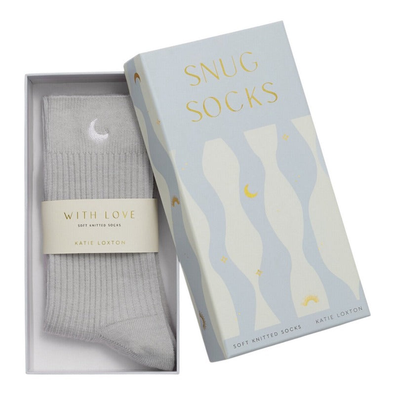 Katie Loxton Gift Boxed Snug Socks Moon Powder Blue KLS746 open box