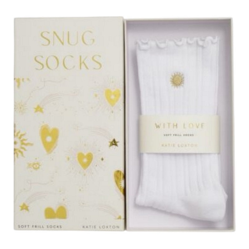 Katie Loxton Gift Boxed Snug Socks Frill Sun White KLS748 boxed