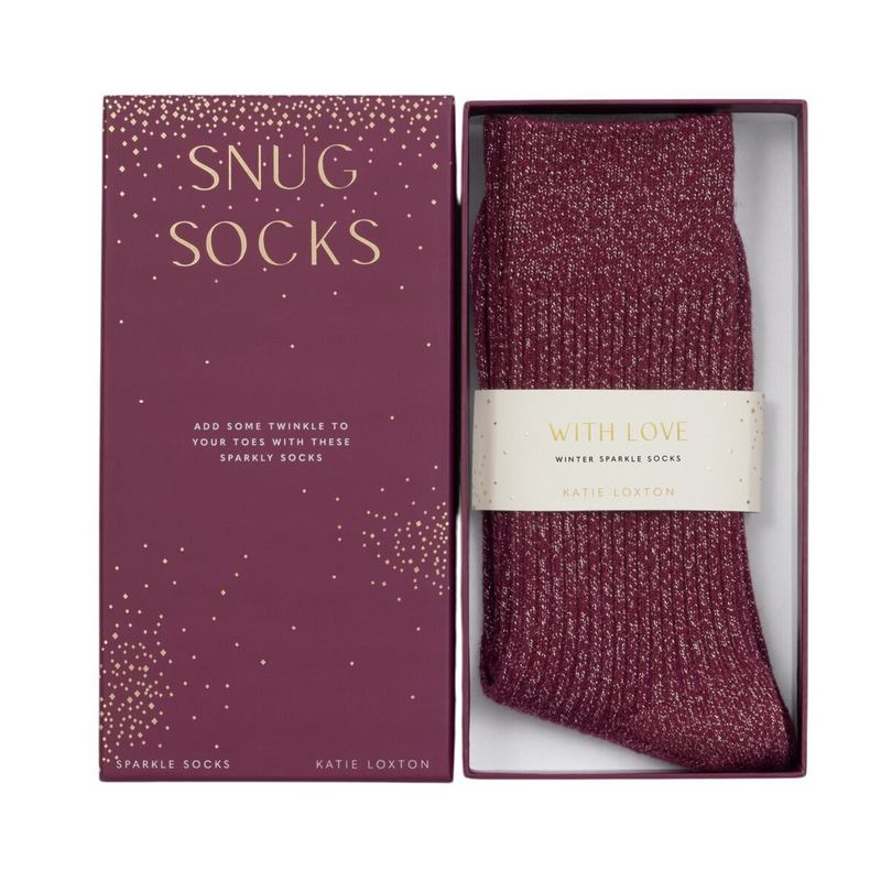Katie Loxton Gift Boxed Sparkle Snug Socks Cherry Red 4-7 KLS700 packaging