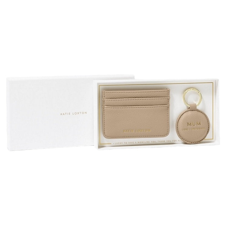 Katie Loxton Keyring & Card Holder Set Mum in Light Taupe KLB3122 in box