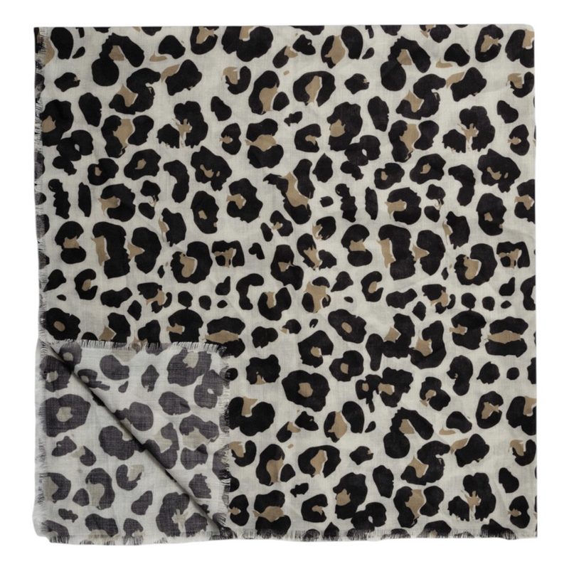 Katie Loxton Leopard Print Scarf Off White & Black KLS802 folded