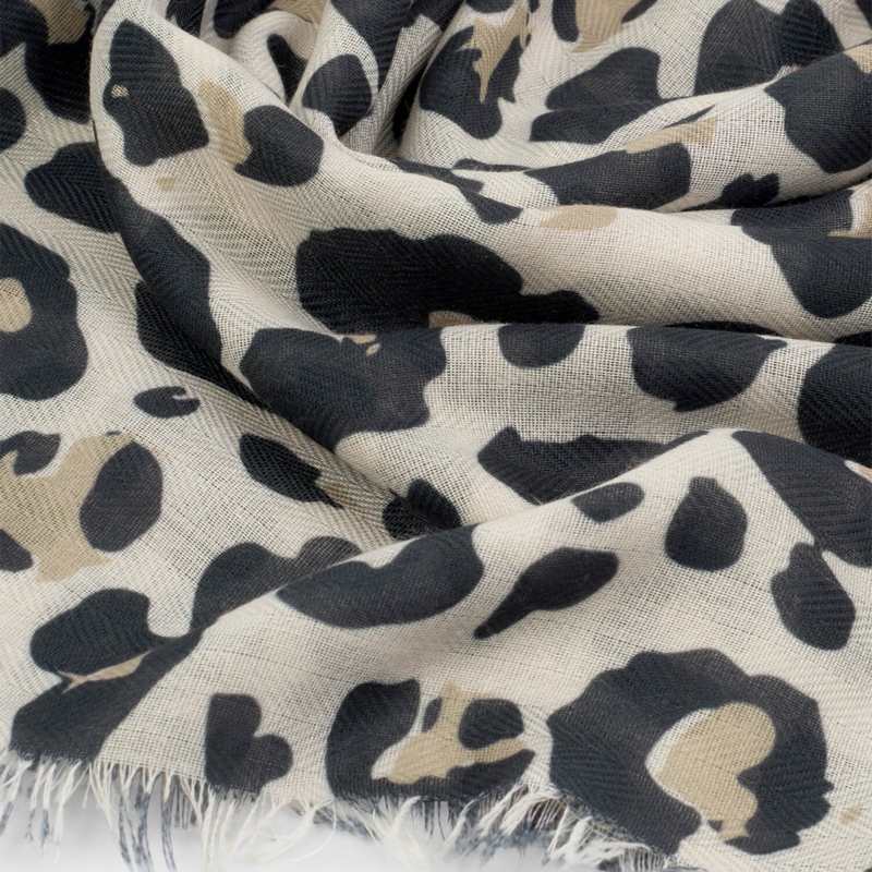 Katie Loxton Leopard Print Scarf in Ecru & Black fabric detail