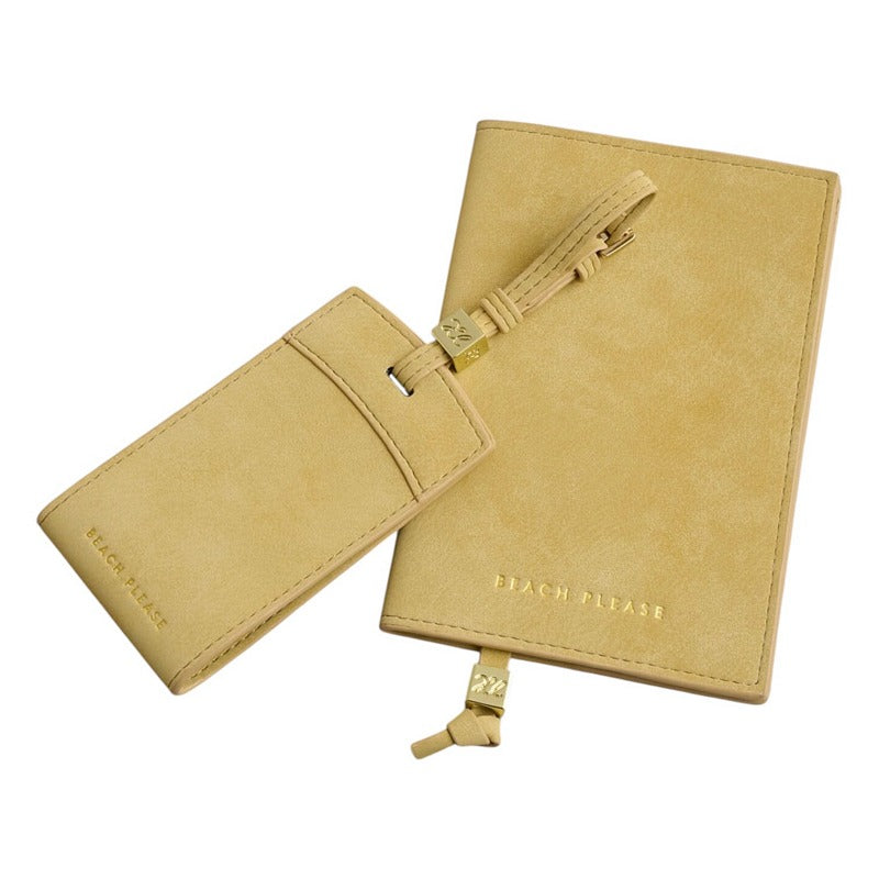 Katie Loxton Luggage Tag Beach Please Butter Yellow KLB4540 with matching passport cover