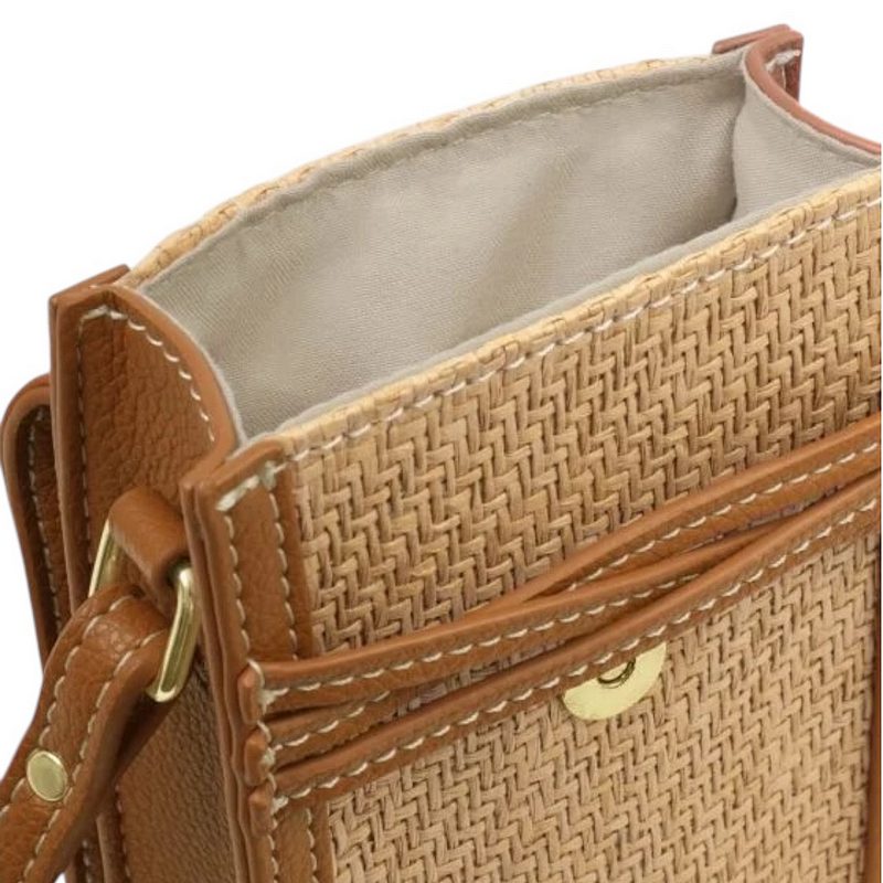 Katie Loxton Porto Phone Bag Cognac Natural Raffia KLB4440 open