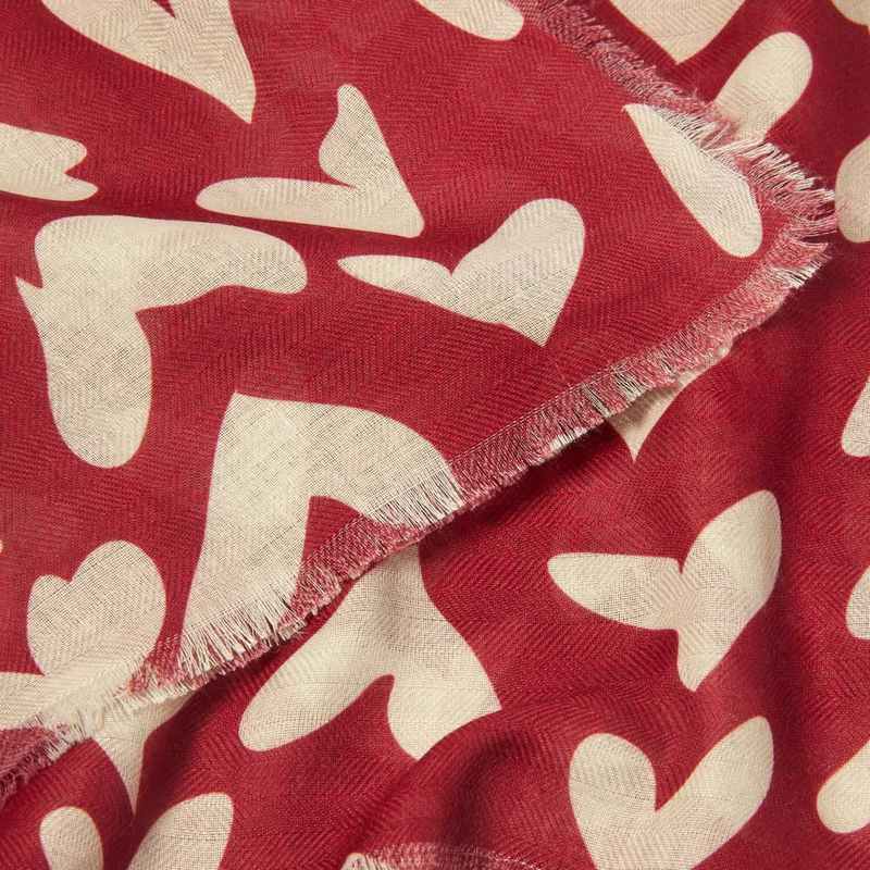 Katie Loxton Printed Abstract Heart Scarf in Garnet Red and Light Taupe fabric