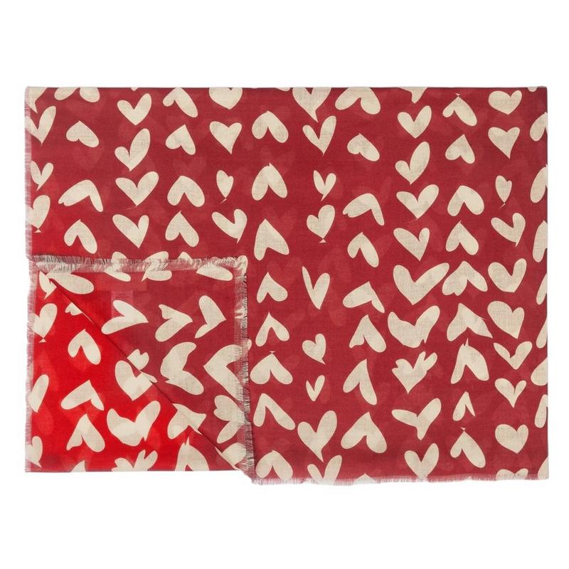Katie Loxton Printed Abstract Heart Scarf in Garnet Red and Light Taupe folded