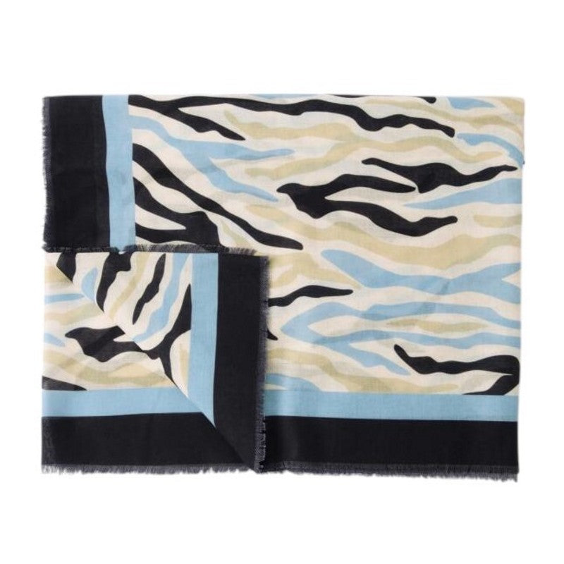 Katie Loxton Printed Abstract Zebra Scarf in Ecru, Blue and Black KLS665 front