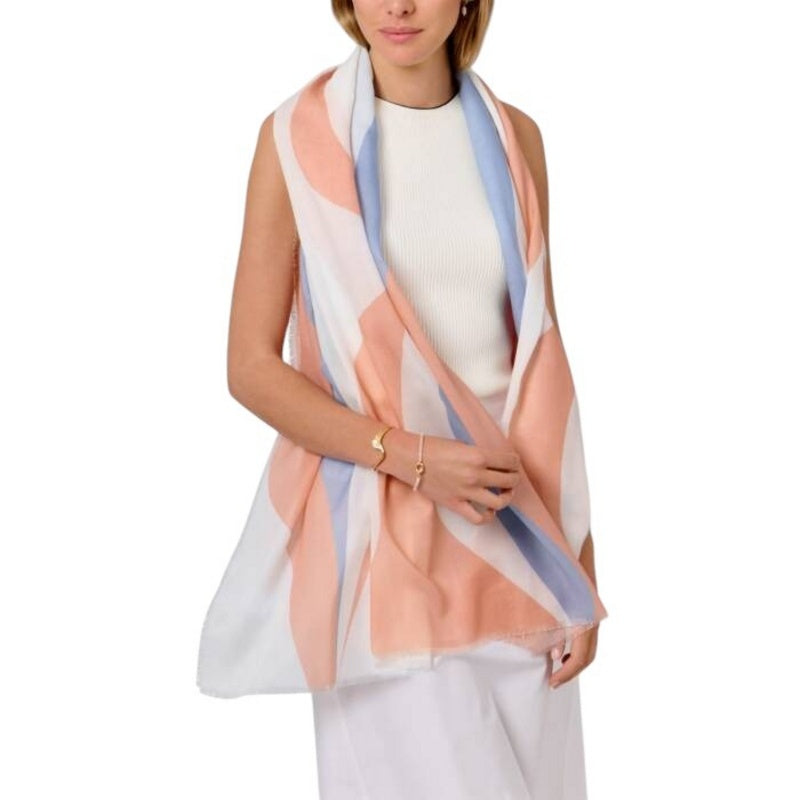 Katie Loxton Printed Flowing Vine Scarf in Blue, Peony Blush and White KLS663 model