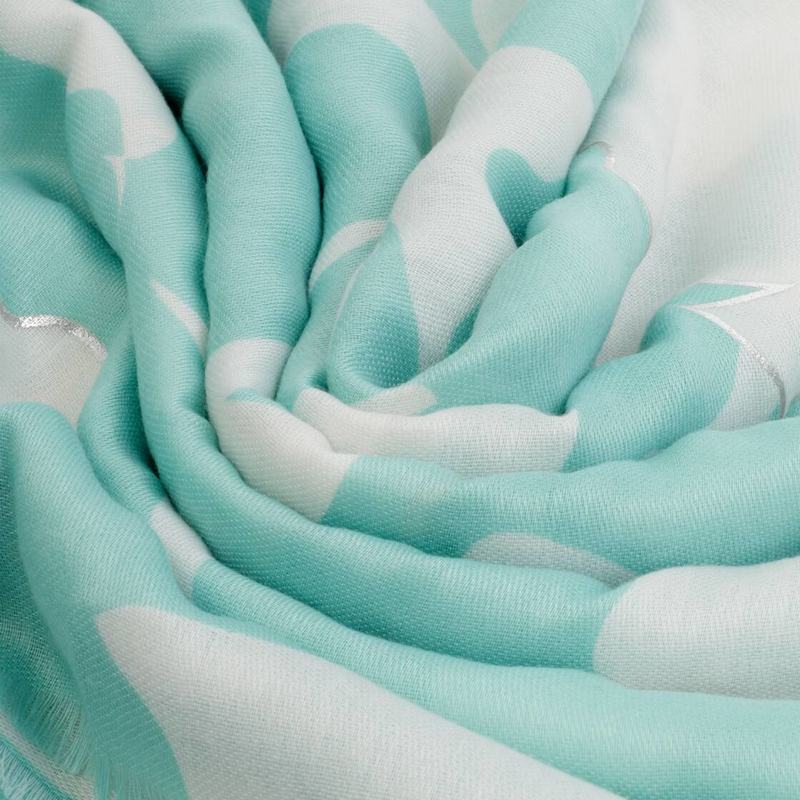 Katie Loxton Printed Foil Scarf Floral Sage & Off White KLS804 detail