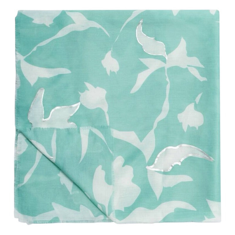 Katie Loxton Printed Foil Scarf Floral Sage & Off White KLS804 folded