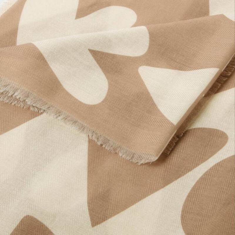 Katie Loxton Printed Large Heart Scarf in Taupe and Ecru KLS672 detail
