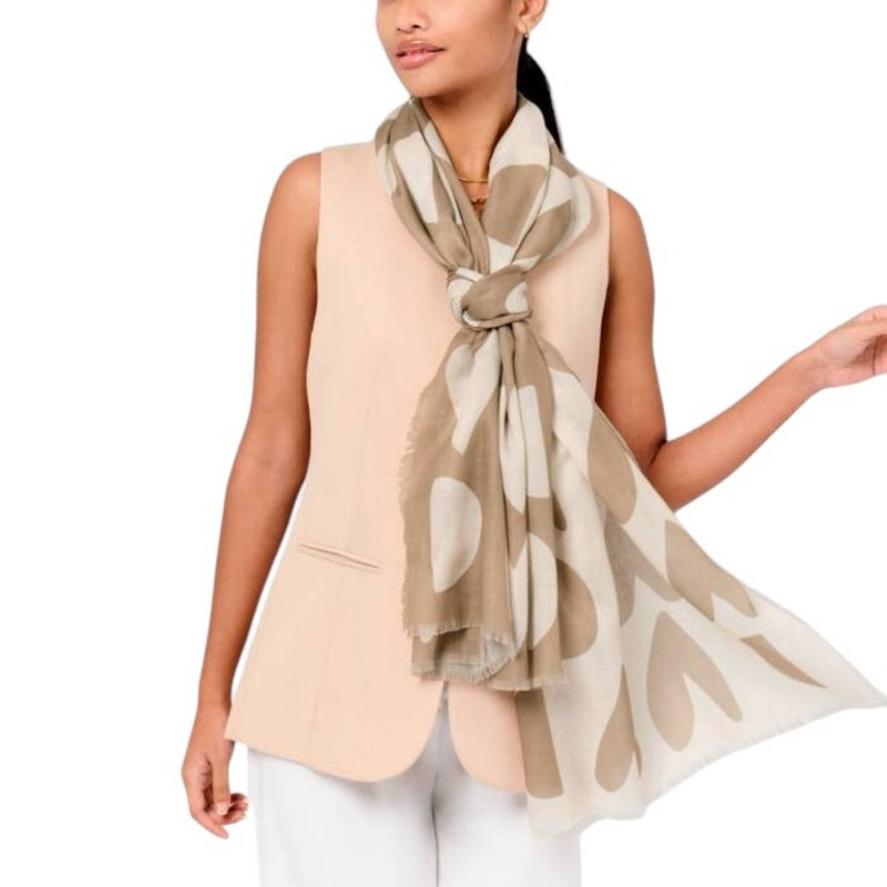 Katie Loxton Printed Large Heart Scarf in Taupe and Ecru KLS672 model