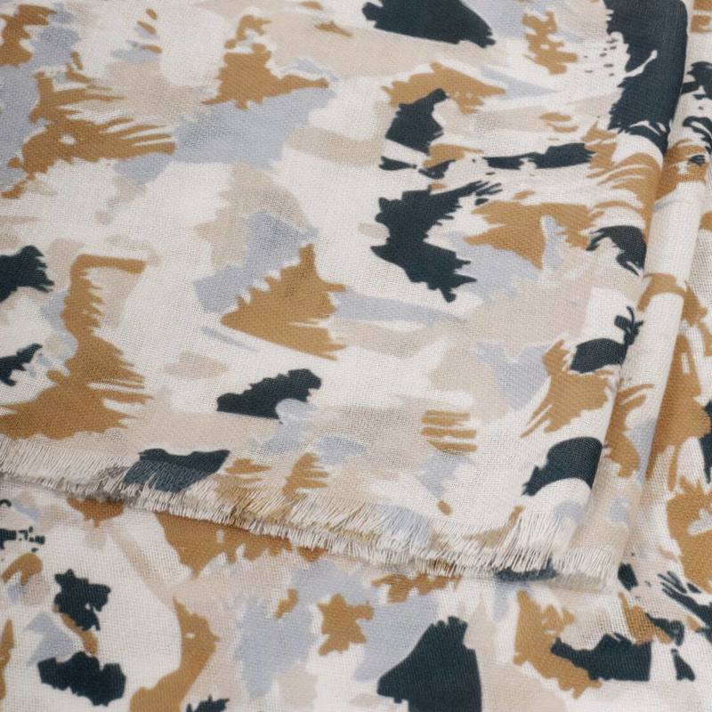 Katie Loxton Printed Scarf Terrazzo White Caramel Navy KLS761 frayed edges