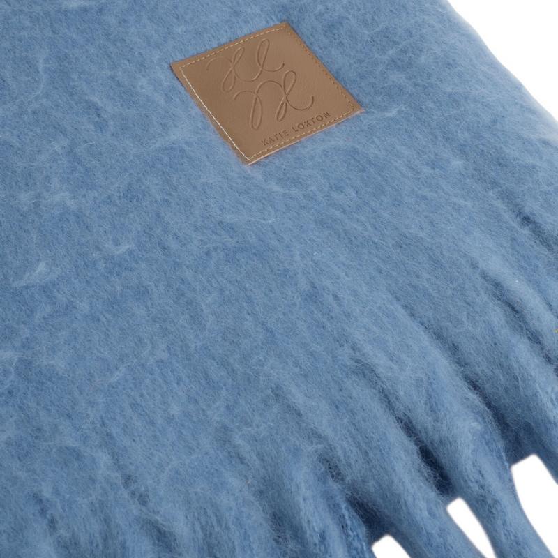 Katie Loxton Recycled Tassle Scarf in Blue detail