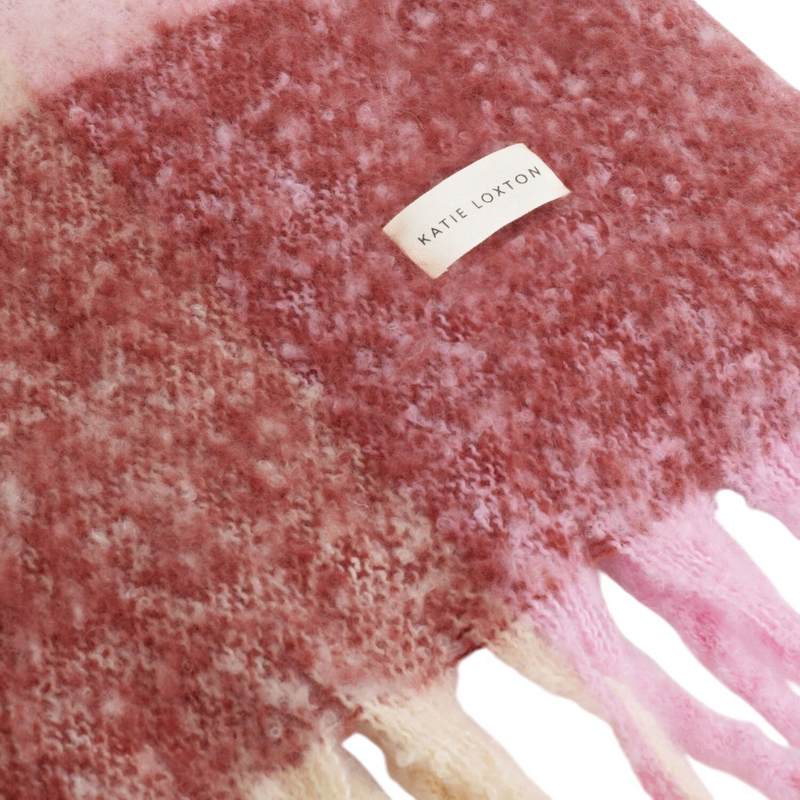 Katie Loxton Recycled Tassle Scarf in Pink Burgundy and Cream KLS728 detail