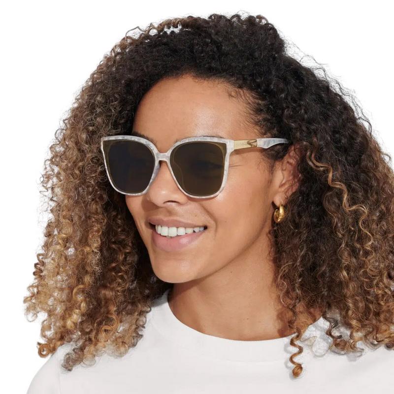 Katie Loxton Savanna Sunglasses in White Marble KLSG068 on model