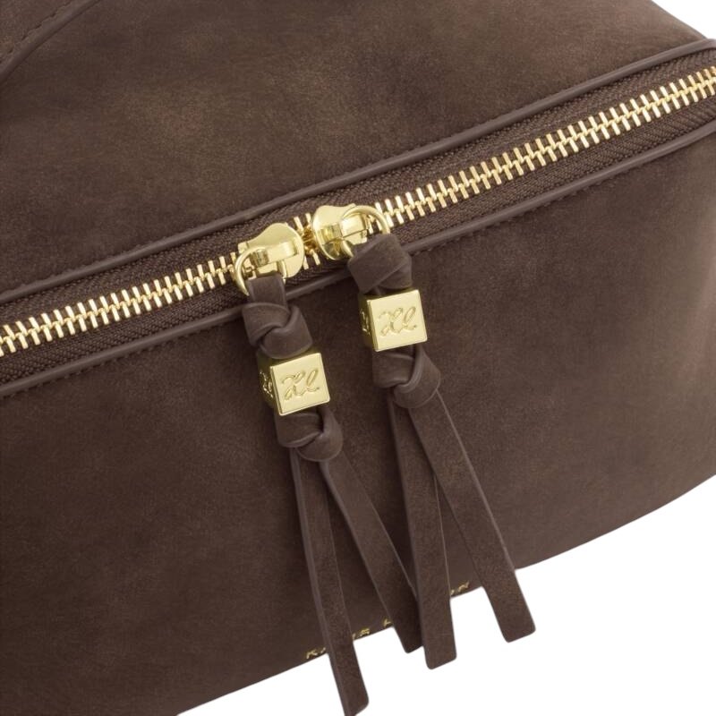 Katie Loxton Soho Makeup or Wash Bag Medium Chocolate Suedette KLB4522 zip detail