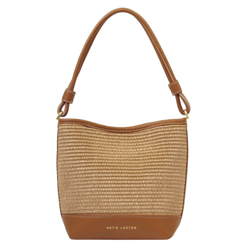 Katie Loxton Sorrento Bucket Bag Natural Raffia Cognac KLB4455 rear