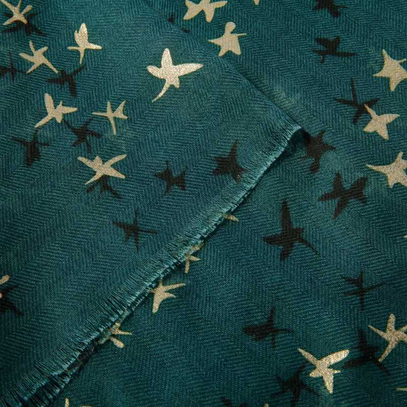 Katie Loxton Star Metallic Scarf in Teal Green KLS505 fabric detail