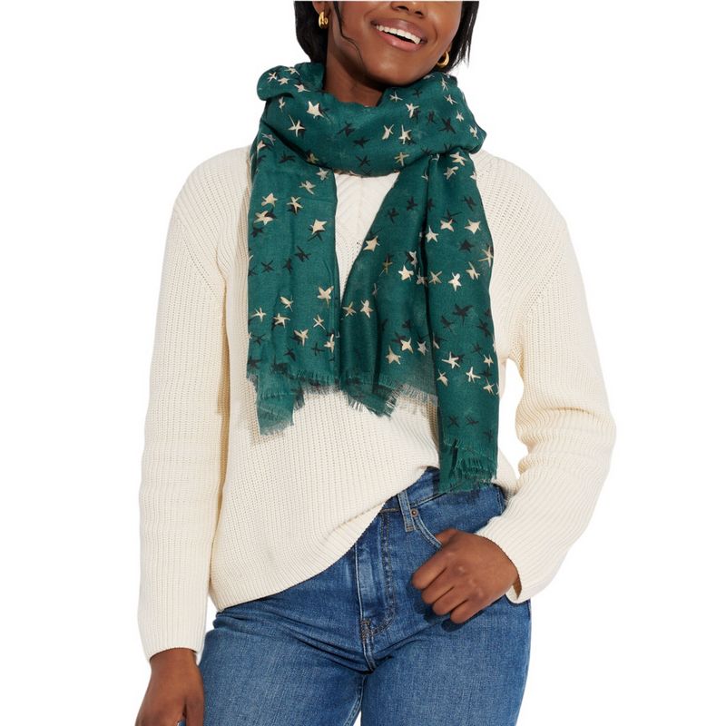 Katie Loxton Star Metallic Scarf in Teal Green KLS505 on model