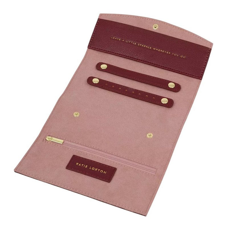 Katie Loxton Travel Jewellery And Accessories Organiser Leave Sparkle Cherry KLB4331 open