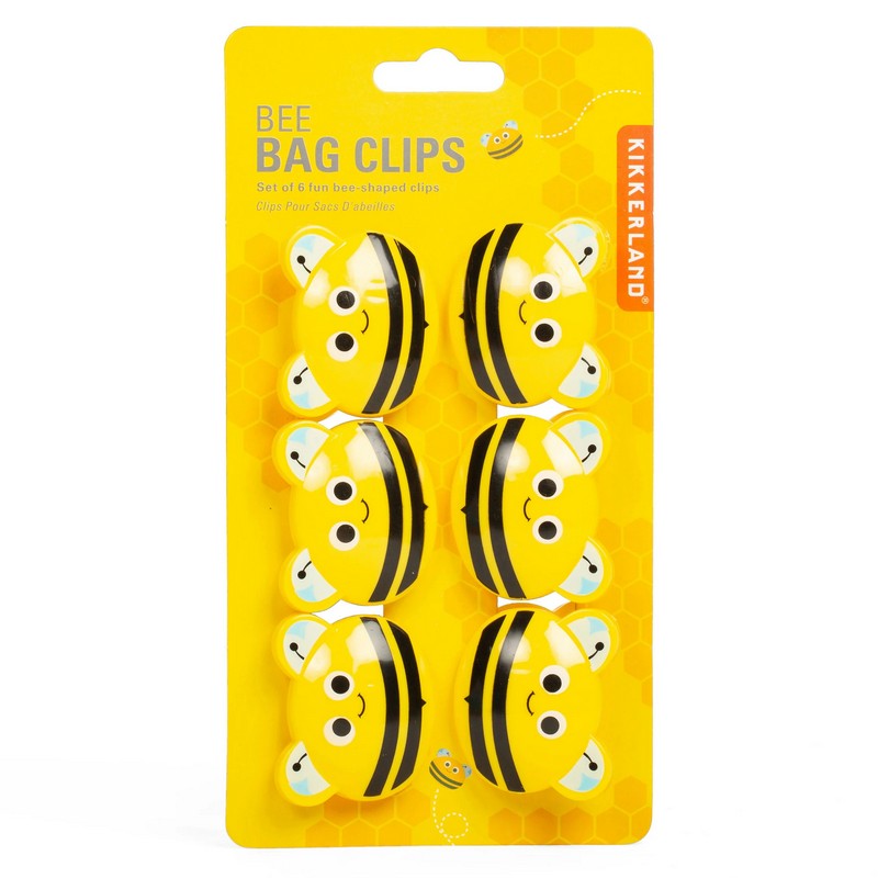 Kikkerland Bee Bag Clips Set of 6 on card